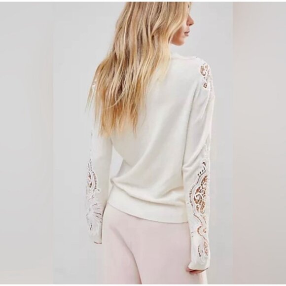 Ted Baker London "Shelsin" Lace-Inset Sweater in Cream Women's Size 10 (TB-4) - Picture 9 of 14